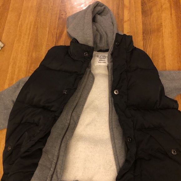 Old Navy Puffer Vest with attached gray sweatshirt - Picture 2 of 4